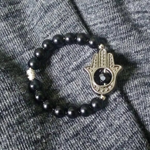 🍂🍁🍃 3/$25!!! Hamsa Hand + Black Stone Beaded Ring! Protections + Blessings! - Picture 6 of 9